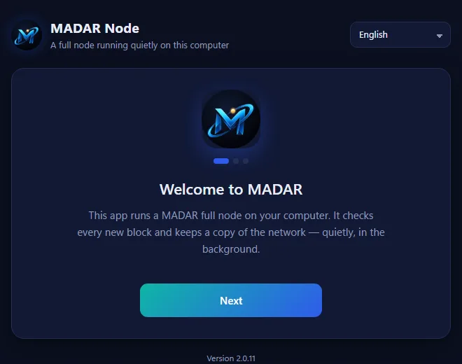 MADAR node app welcome screen