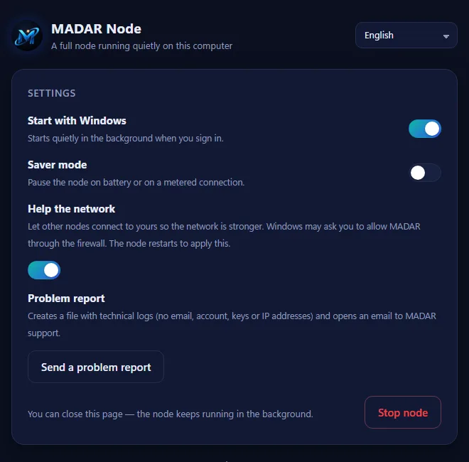 Settings card